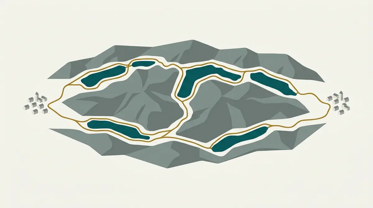 Ilustración: circuito de la Ruta de los Siete Lagos con los lagos del recorrido